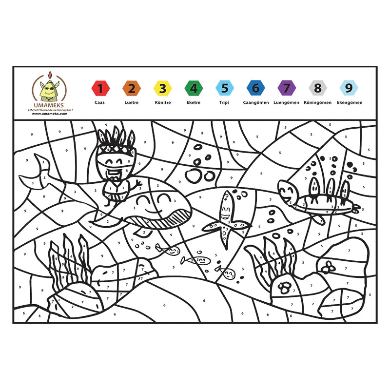 Coloriage nombre en Drehu - "Fond de mer"