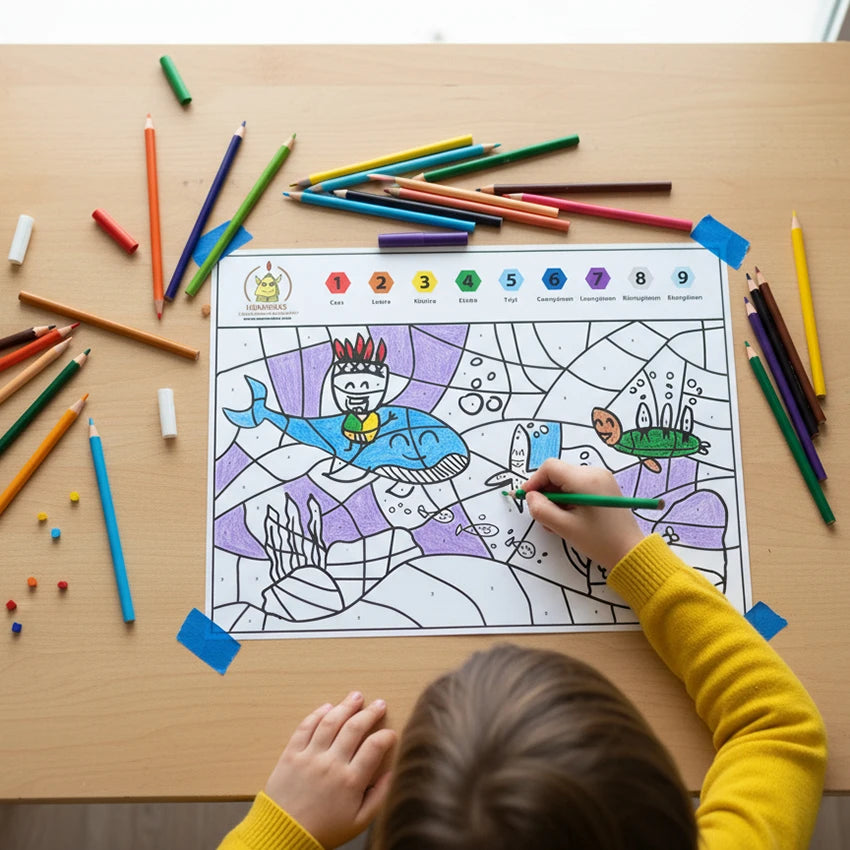 Coloriage nombre en Drehu - "Fond de mer"